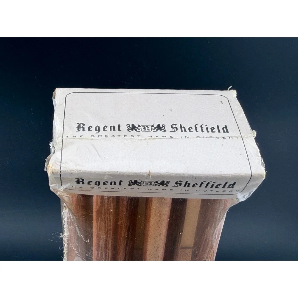 Vintage Regent Sheffield 6 Piece Steak Knife Set: Genuine Mahogany Block, NEW
